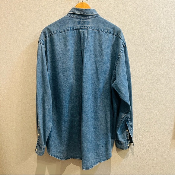 Ralph Lauren 90s vintage stone washed blue long sleeve vet button down Big Shirt - Picture 11 of 12